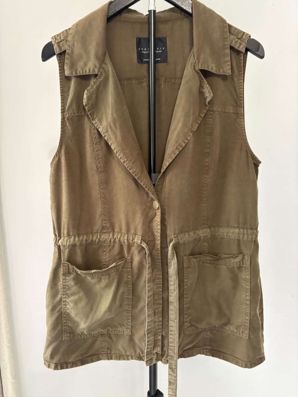 SANCTUARY Olive Green Utility Tie Vest Gorpcore Safari Military Chic M - Picture 2 of 8